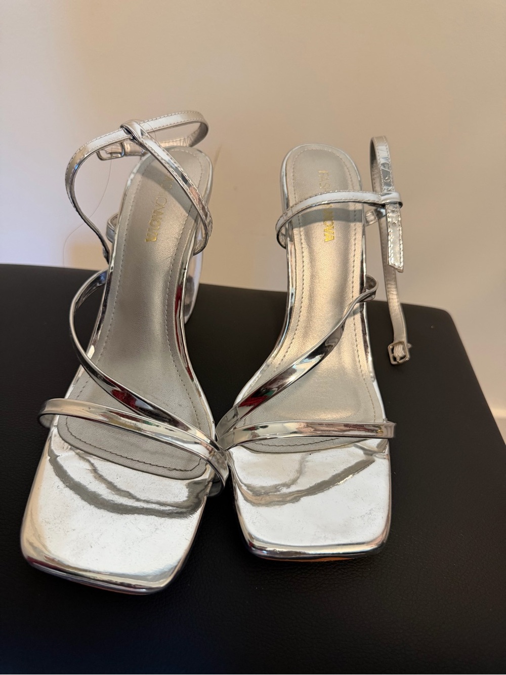 Silver Strappy Block Heel Sandals - Women